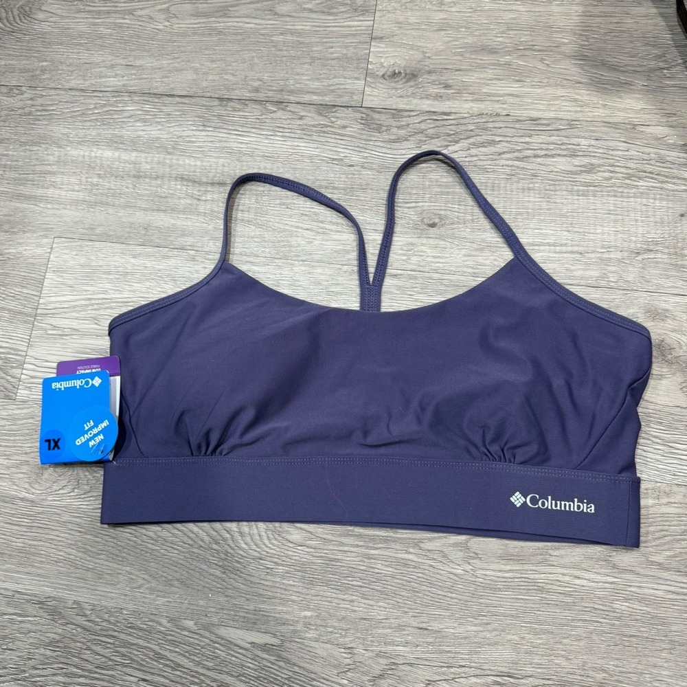 Columbia Womens XL Purple Low Impact Sports Bra Wicks Moisture Removable Cups